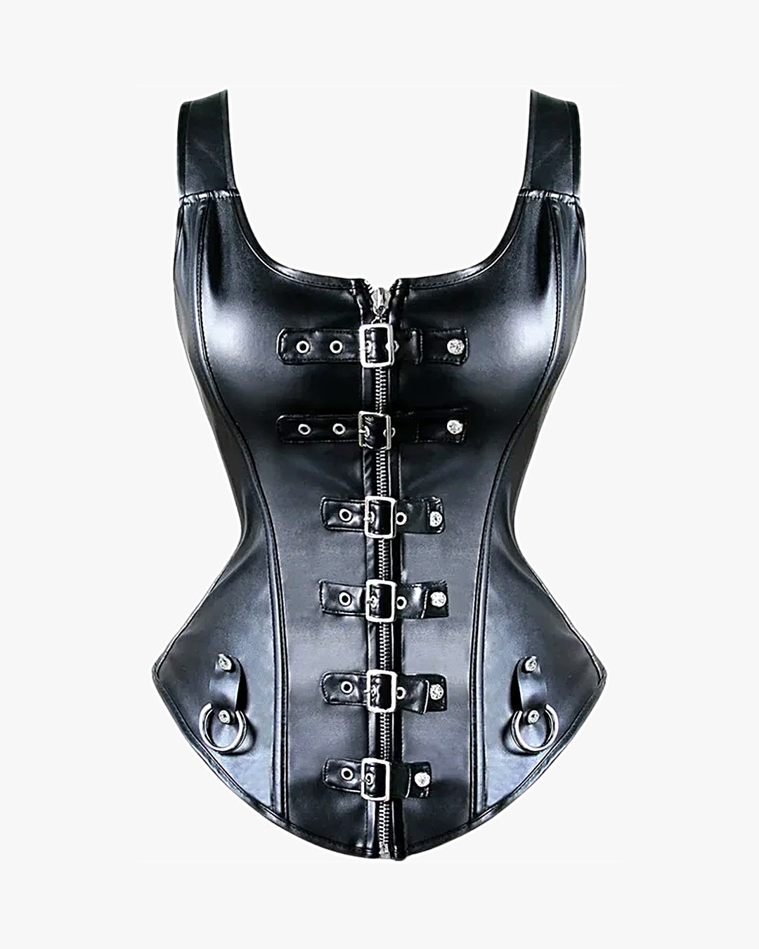 Corset cuir steampunk sur fond studio gris clair