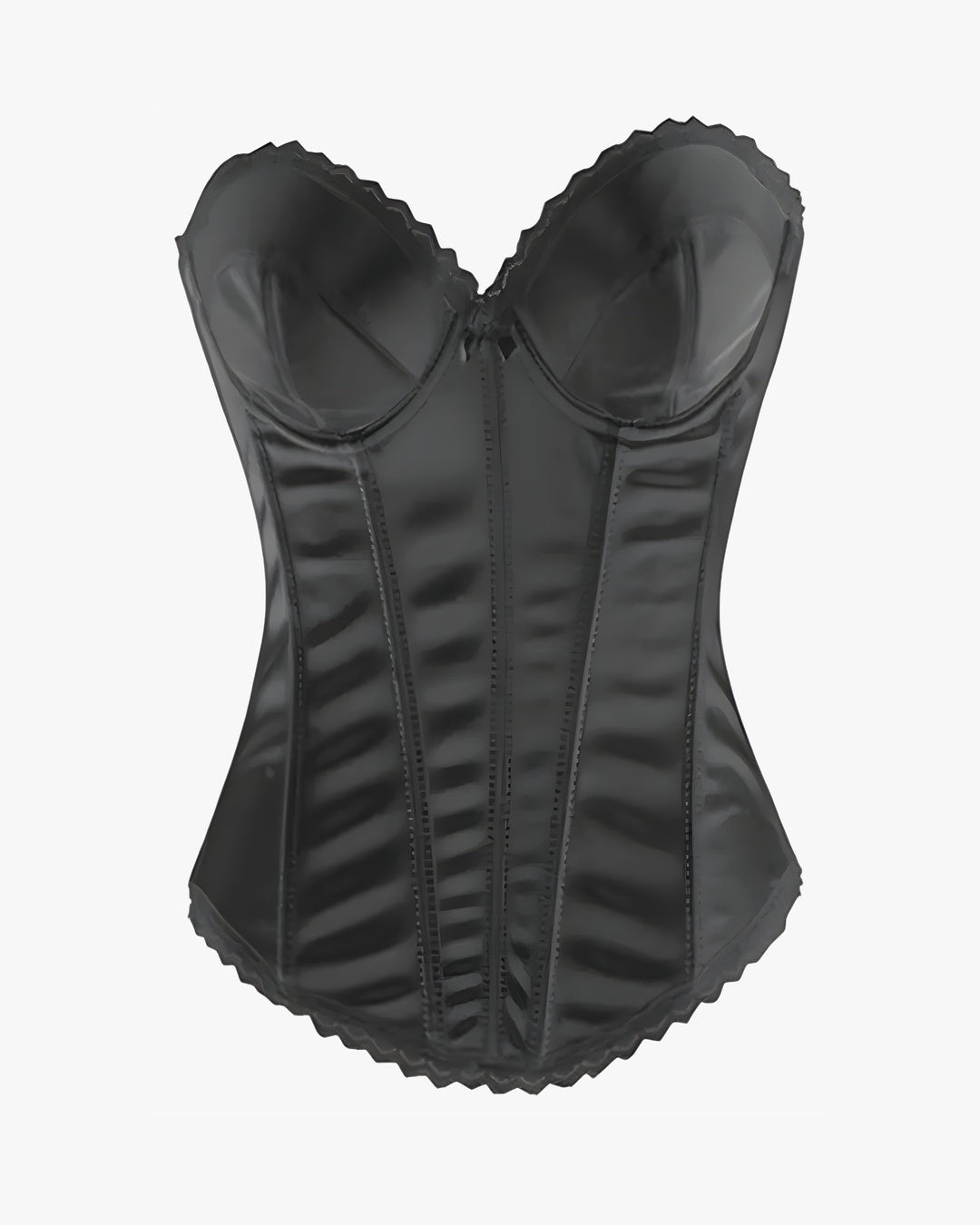 Corset satin noir sur fond studio gris clair