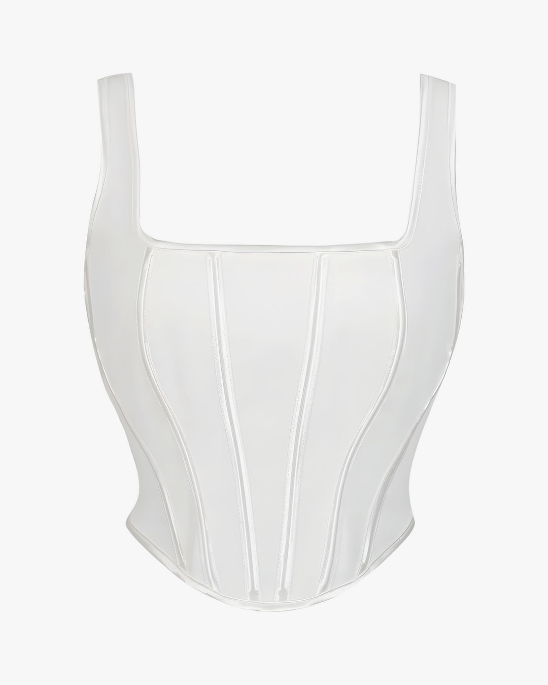 Haut corset blanc sur fond studio gris clair