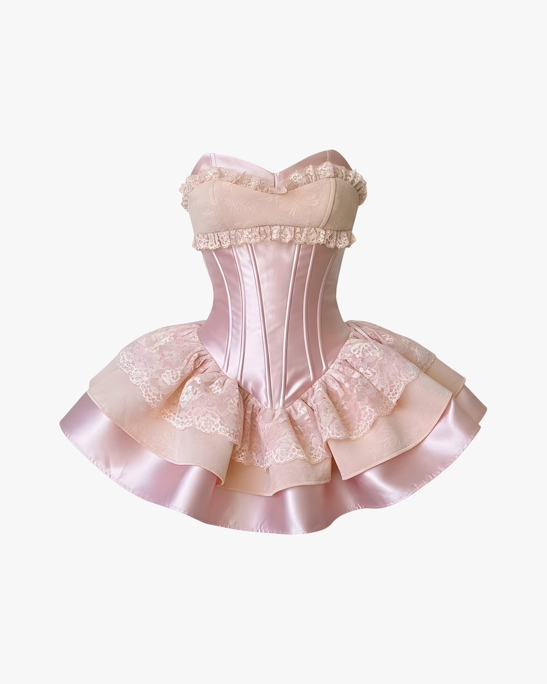 Robe corset rose sur fond studio gris clair