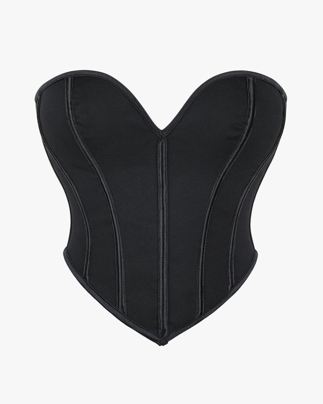Top corset noir sur fond studio gris clair