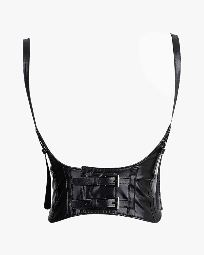 Ceinture corset bretelle sur fond studio gris clair