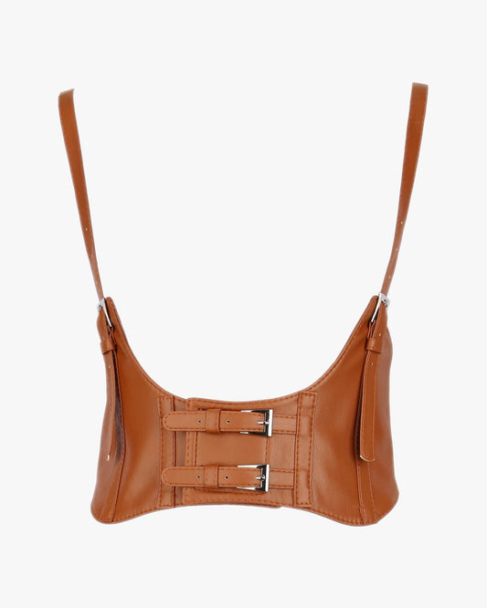 Ceinture corset bretelle sur fond studio gris clair, vue 3
