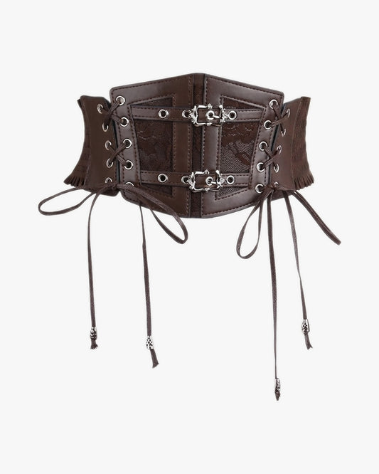Ceinture corset cuir sur fond studio gris clair