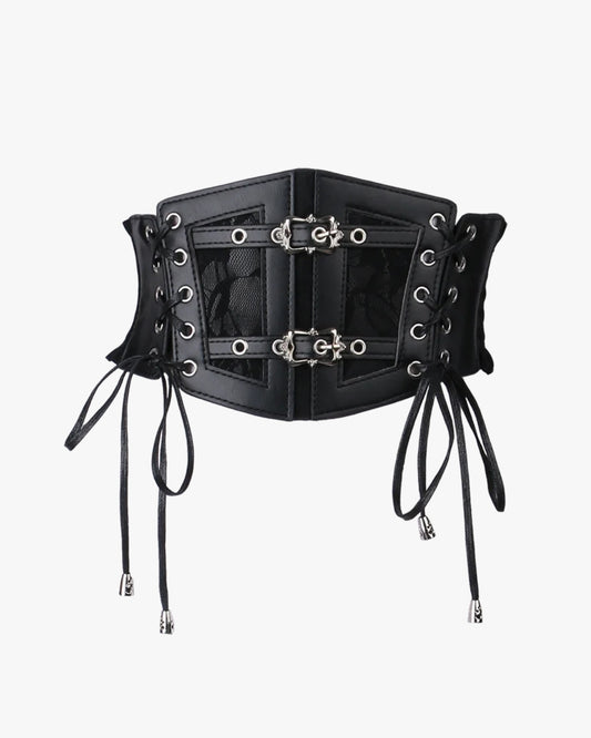 Ceinture corset cuir sur fond studio gris clair