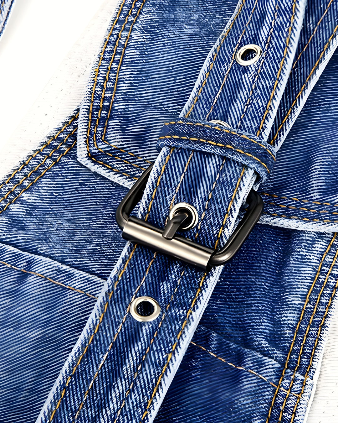Zoom sur le détail du ceinture corset en jean, vue 3