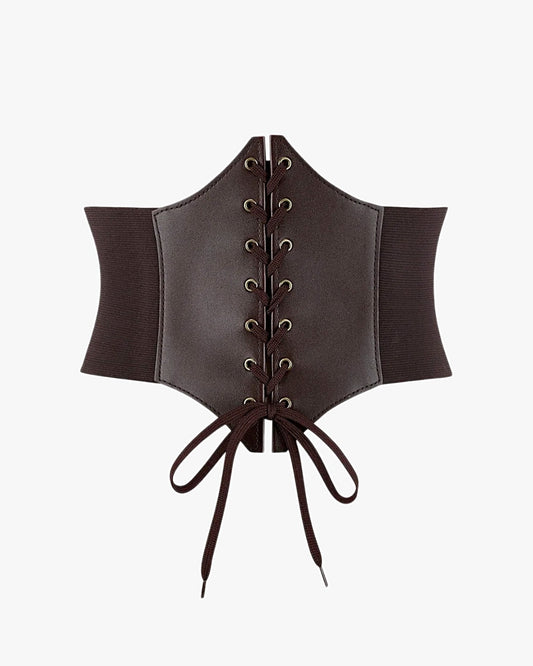 Ceinture corset grande taille sur fond studio gris clair, vue 2