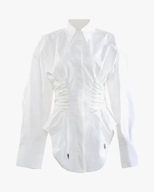 Chemise blanche corset à laçage, vue de face - Château Corset