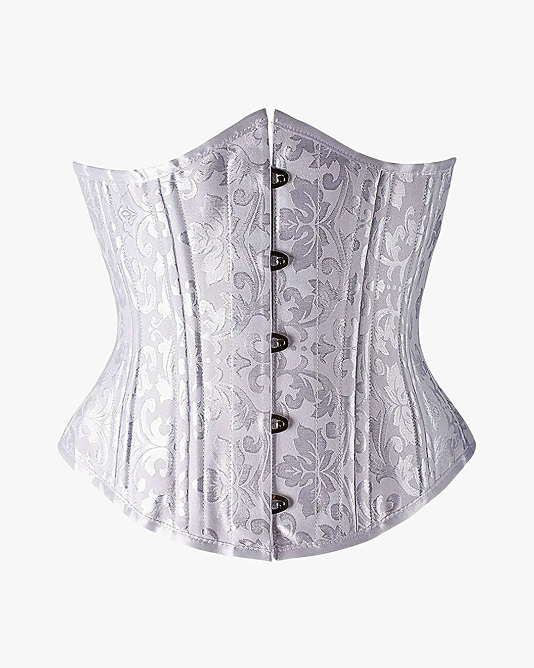Corset blanc grande taille sur fond studio gris clair