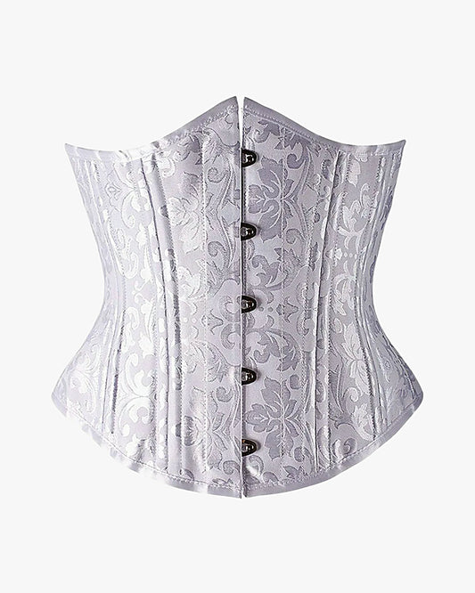 Corset blanc grande taille sur fond studio gris clair