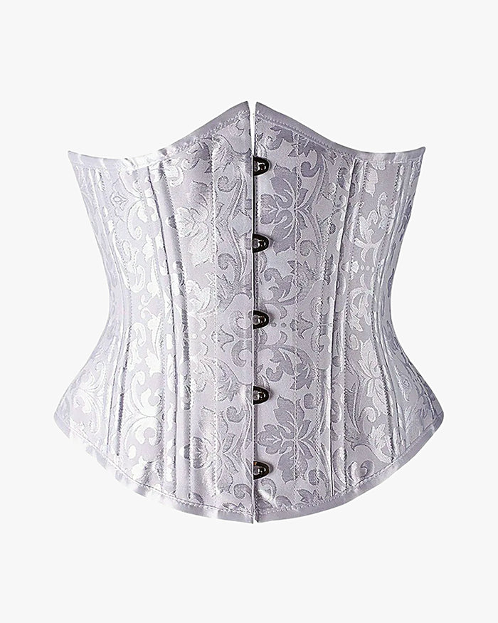 Corset blanc grande taille sur fond studio gris clair