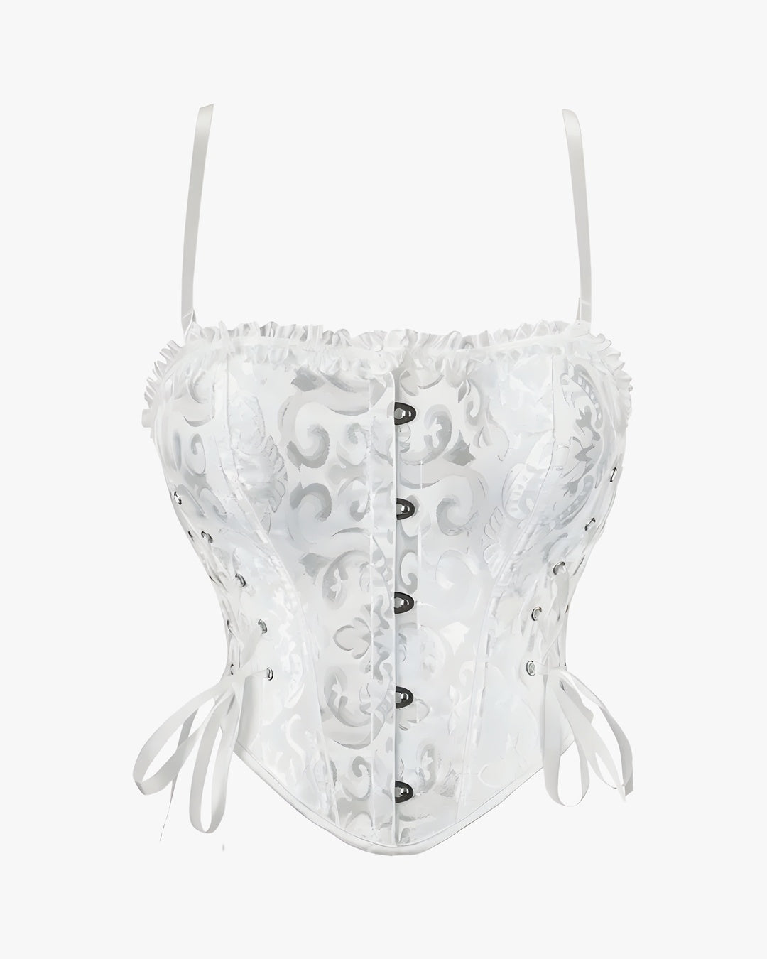 Corset bretelle blanc sur fond studio gris clair