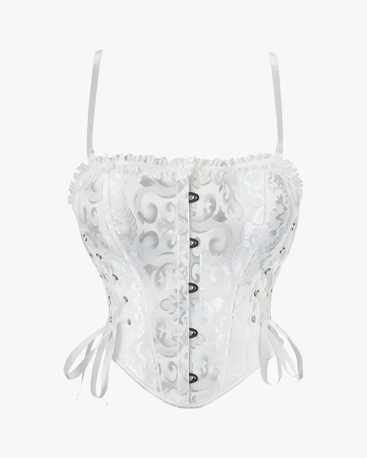 Corset bretelle blanc sur fond studio gris clair