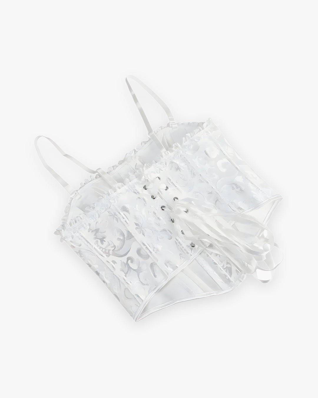 Zoom sur le détail du corset bretelle blanc, vue 2