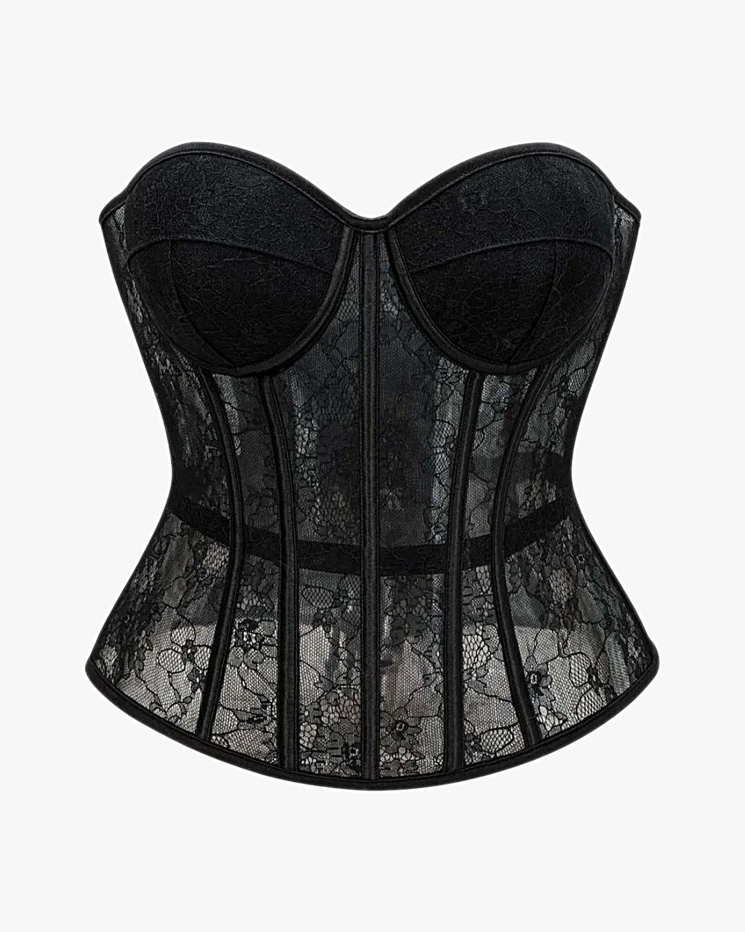 Corset bustier dentelle sur fond studio gris clair