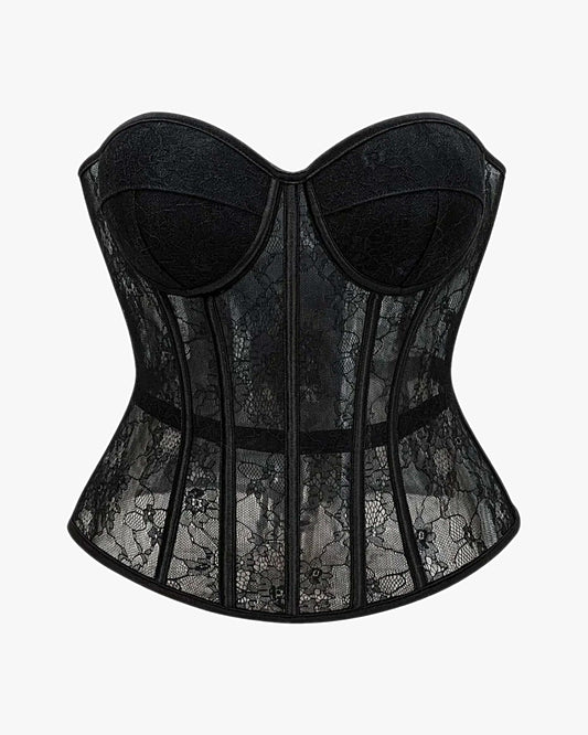Corset bustier dentelle sur fond studio gris clair