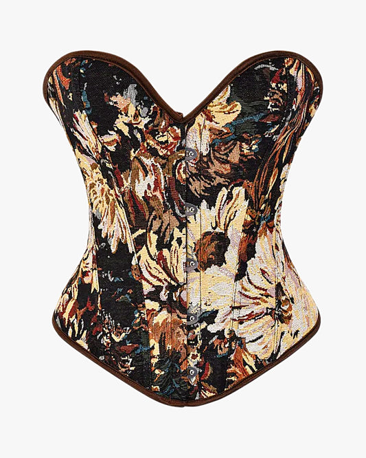 Corset bustier en jean sur fond studio gris clair