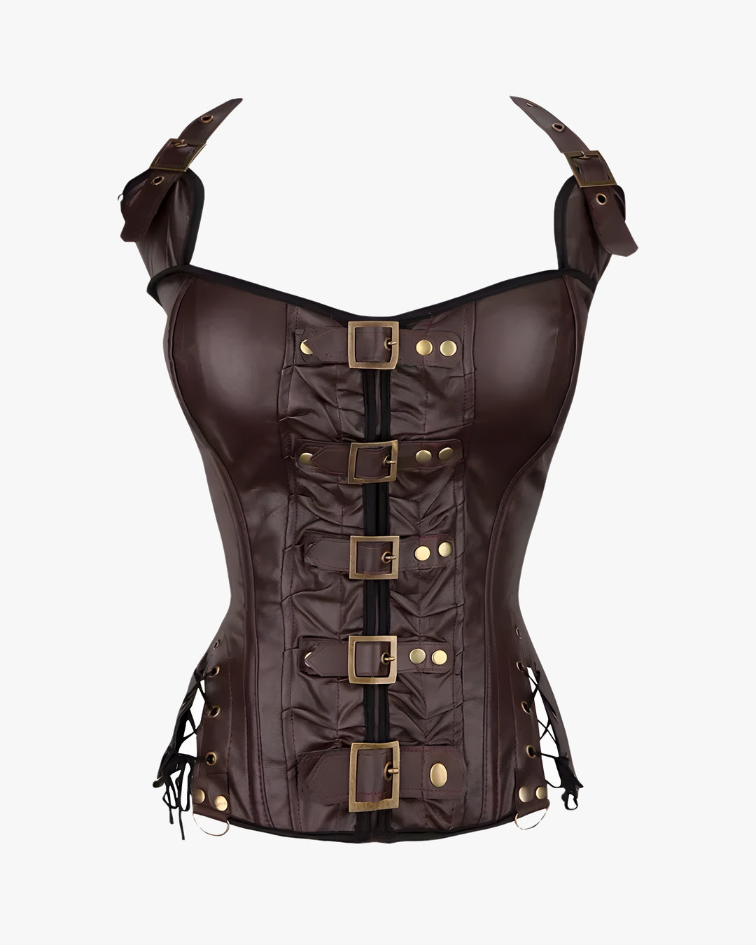 Corset bustier gothique sur fond studio gris clair
