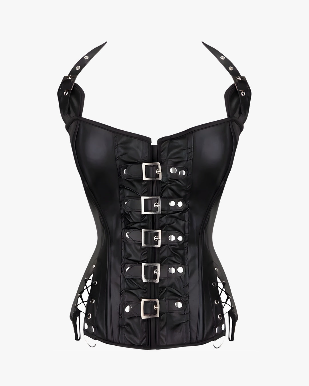Corset bustier gothique sur fond studio gris clair, vue 2
