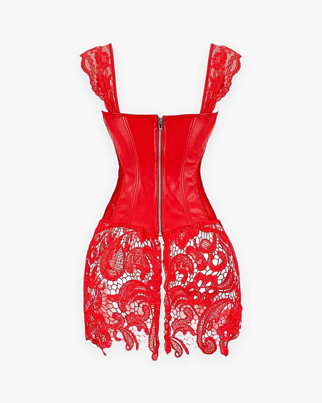 Zoom sur le détail du corset cuir dentelle, vue 2