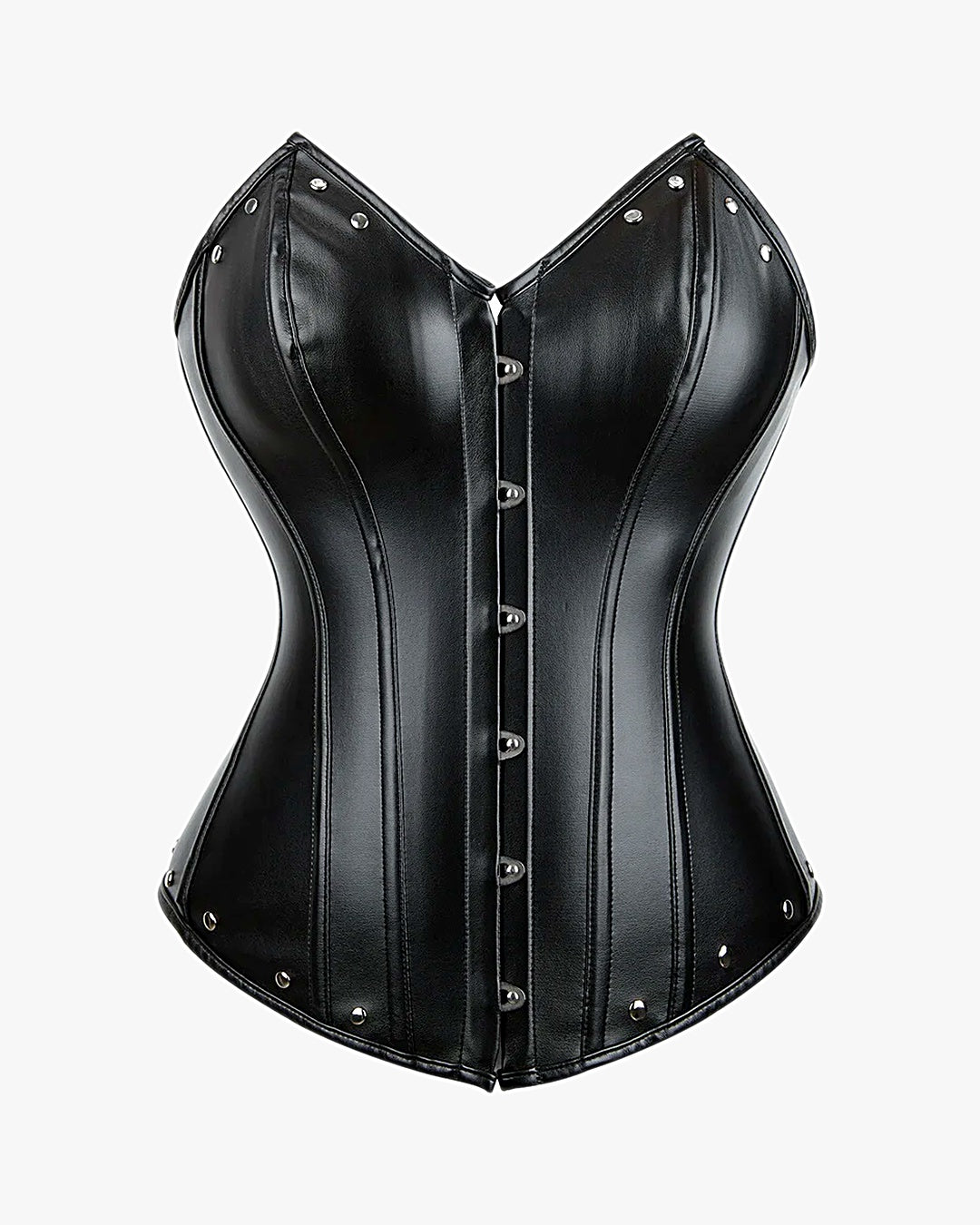 Corset cuir grande taille sur fond studio gris clair, vue 2