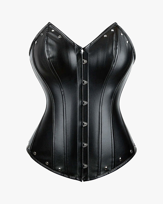 Corset cuir grande taille sur fond studio gris clair, vue 2