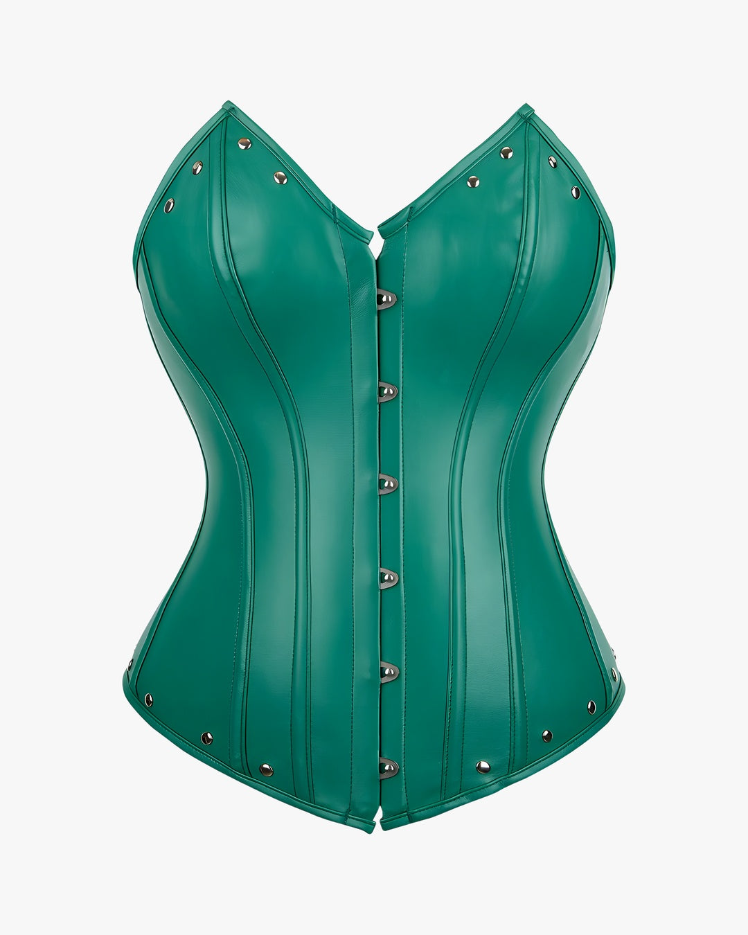 Corset cuir grande taille sur fond studio gris clair, vue 3