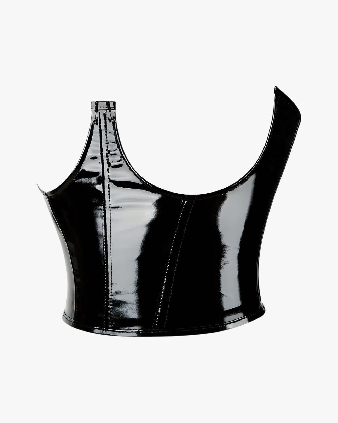 Zoom sur le détail du corset cuir seins nus