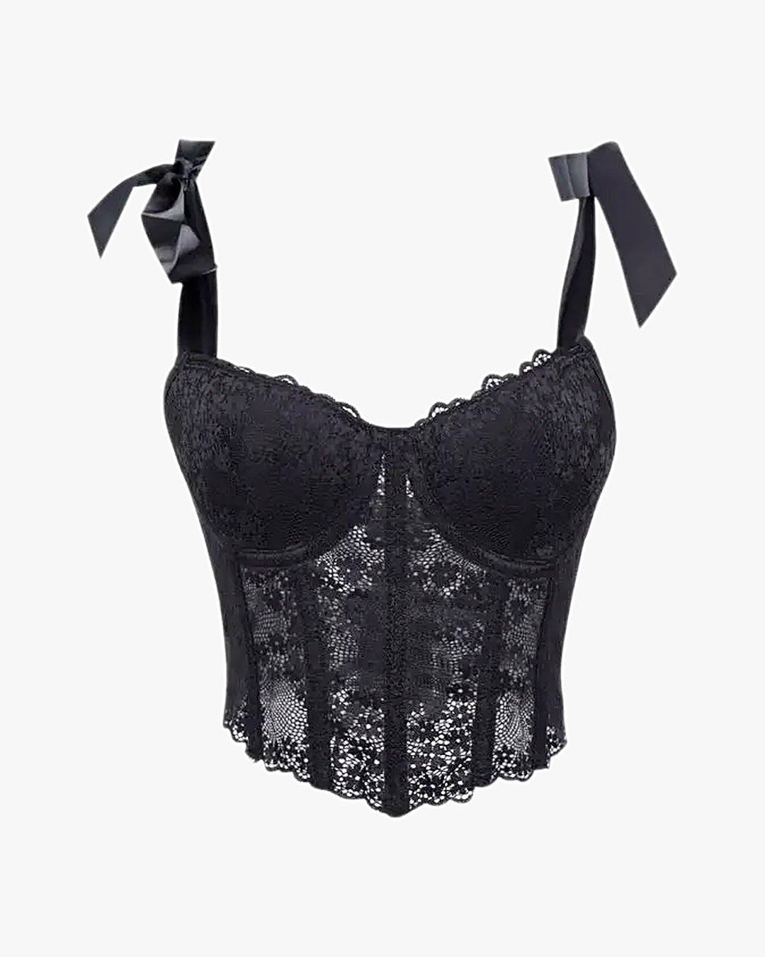 Corset dentelle noir sur fond studio gris clair