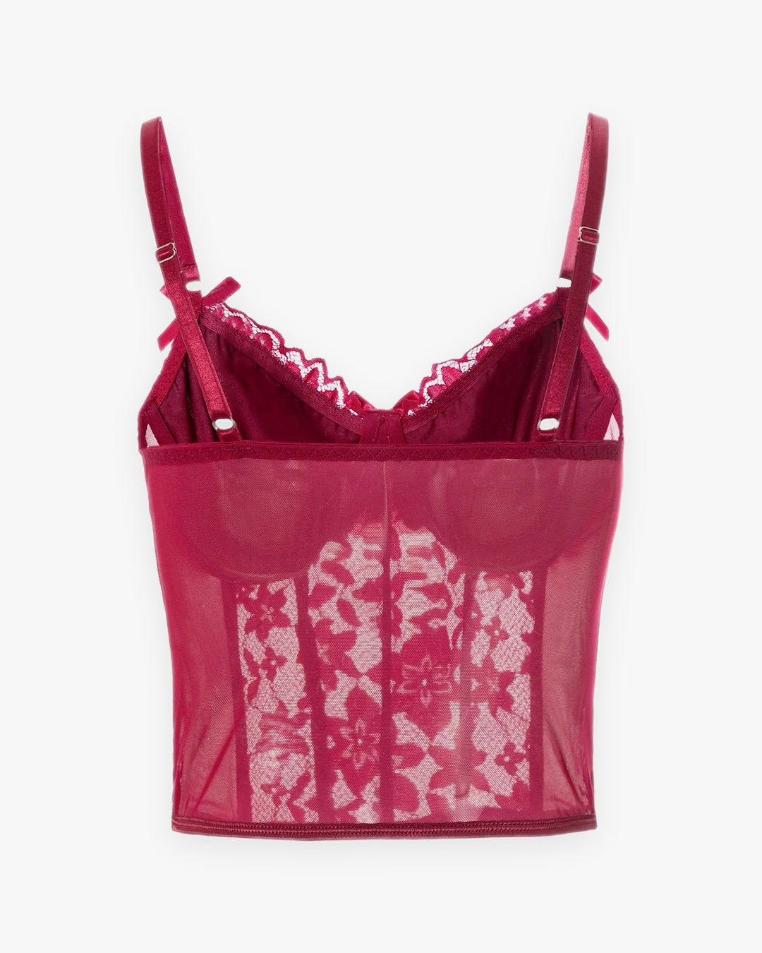 Zoom sur le détail du corset dentelle rouge