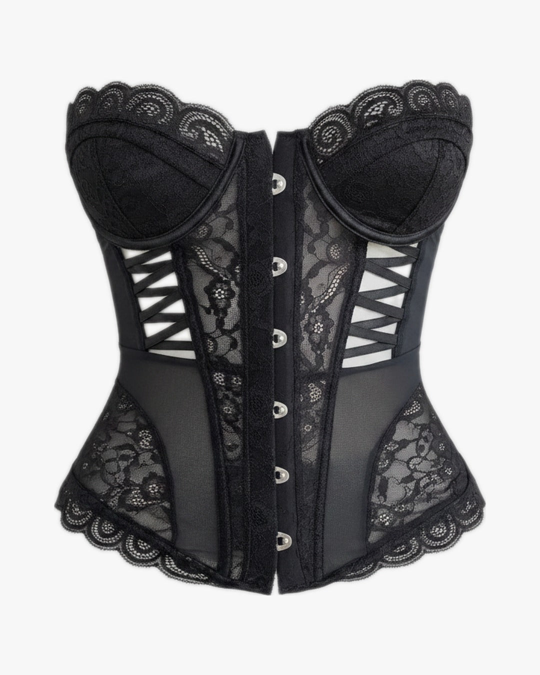Corset dentelle sexy sur fond studio gris clair