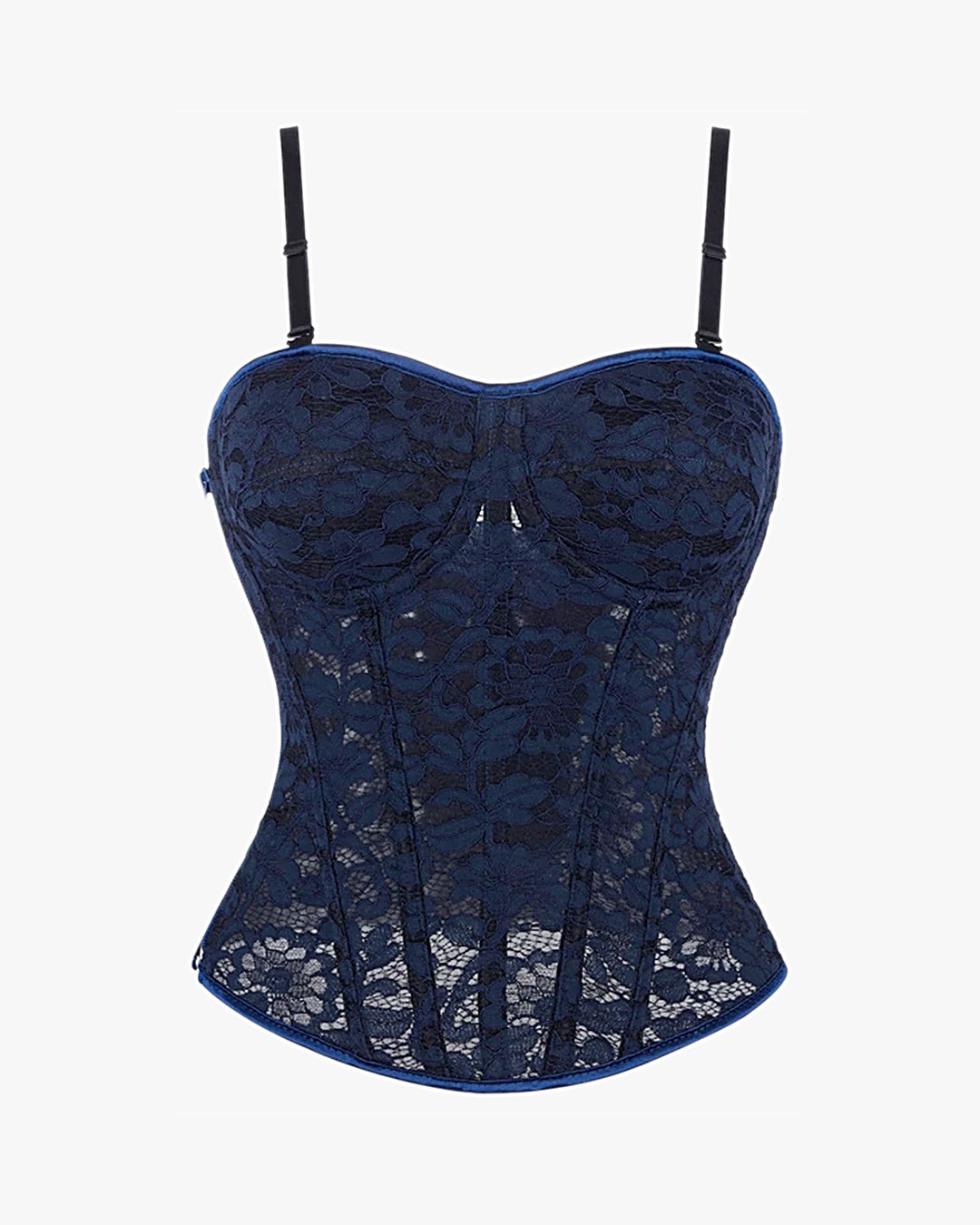 Corset en dentelle sur fond studio gris clair, vue 2