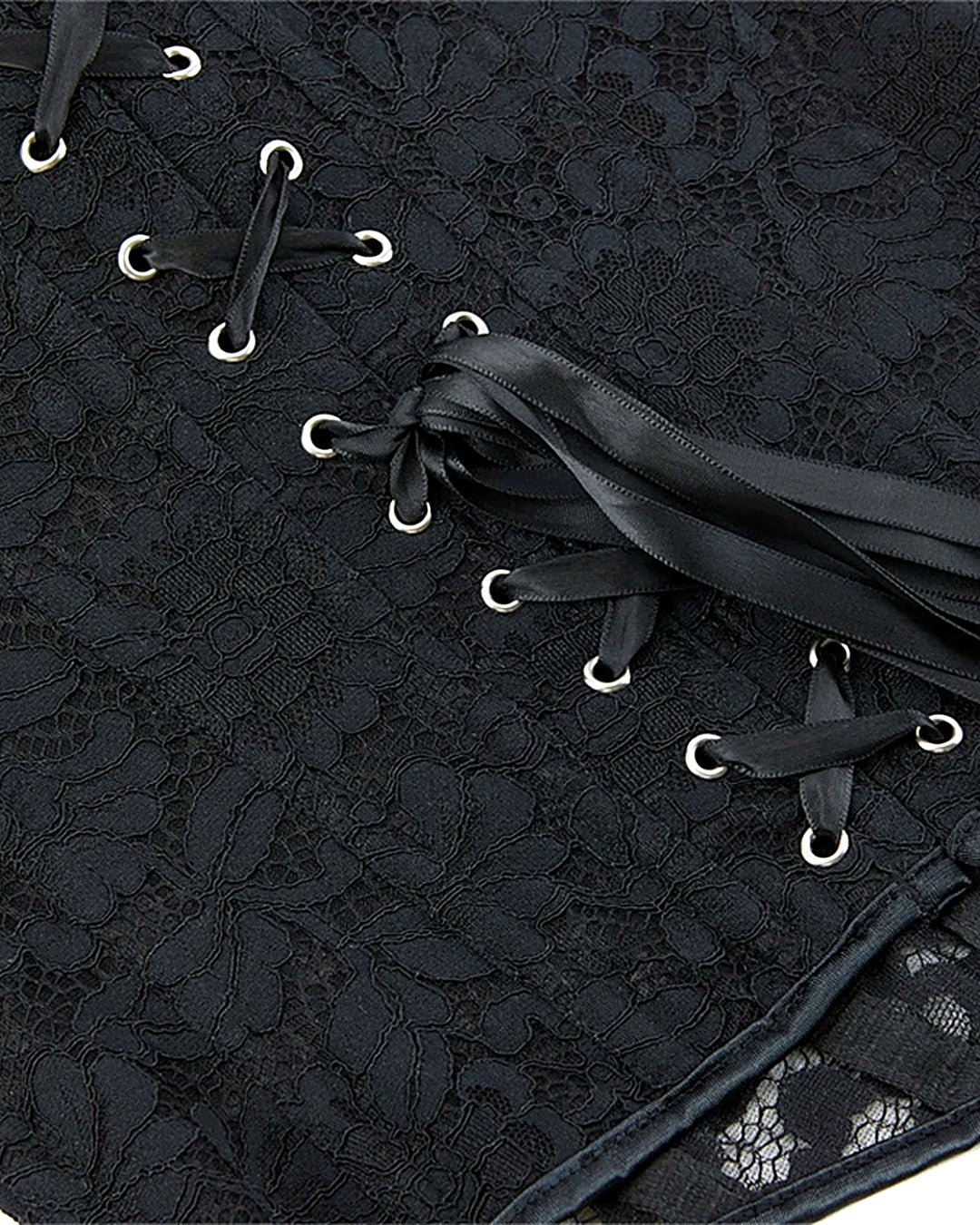 Zoom sur le détail du corset en dentelle, vue 2