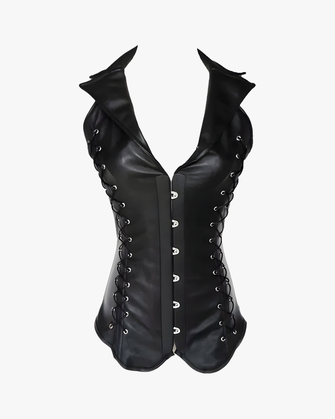 Corset gothique cuir sur fond studio gris clair