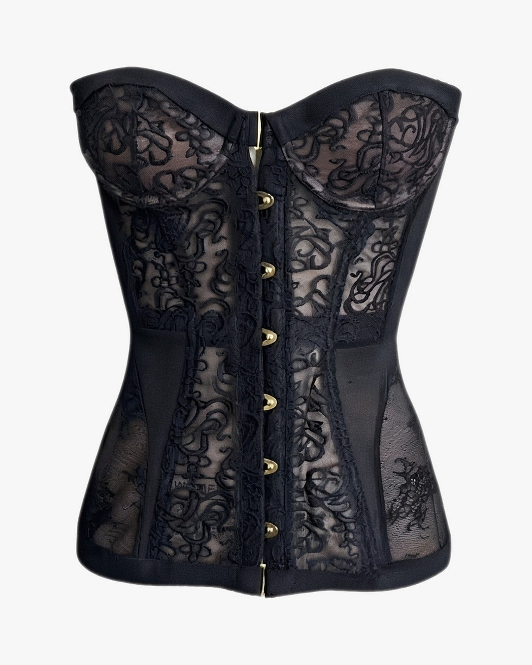 Corset haute couture sur fond studio gris clair