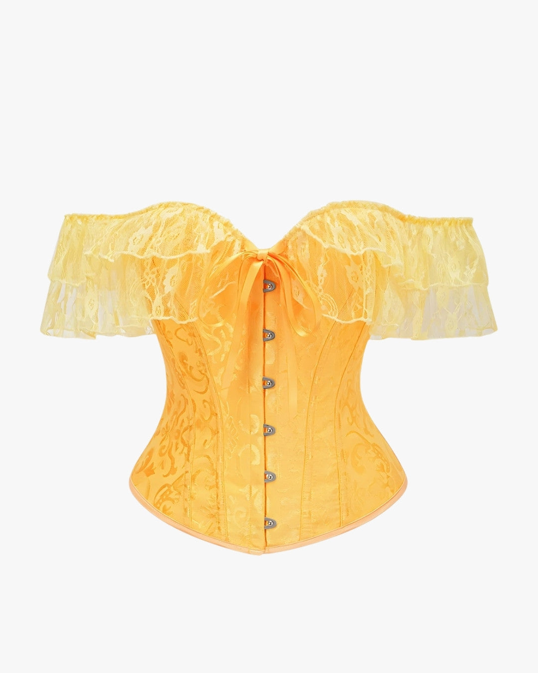 Corset jaune sur fond studio gris clair