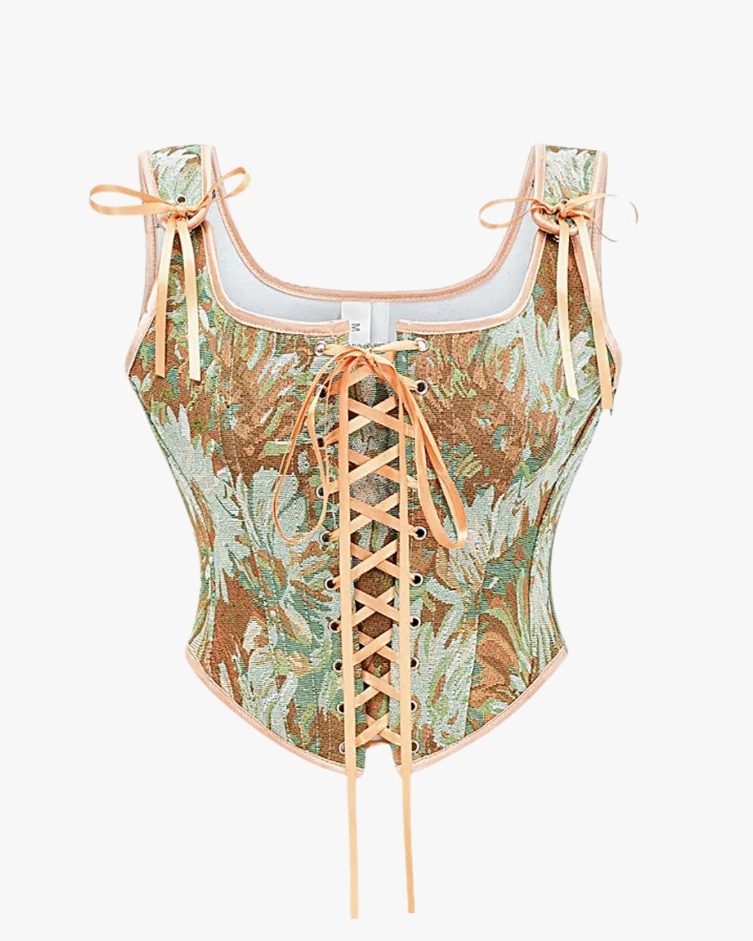 Corset lacet ancien sur fond studio gris clair, vue 2