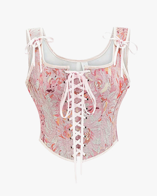Corset lacet ancien sur fond studio gris clair, vue 3