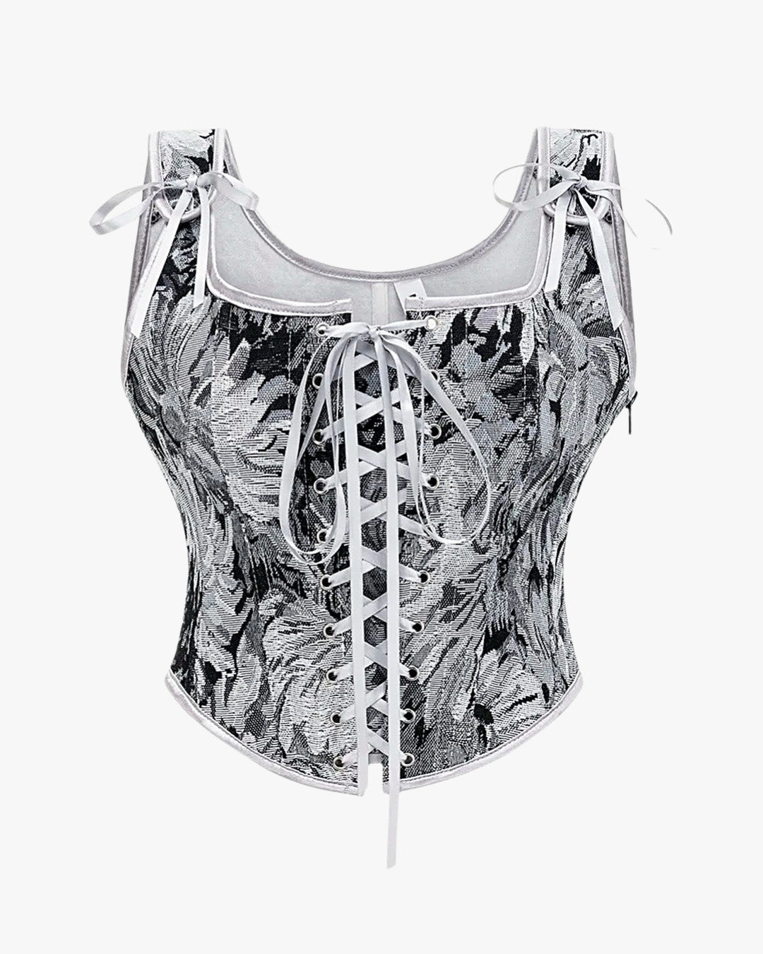 Corset lacet ancien sur fond studio gris clair, vue 4