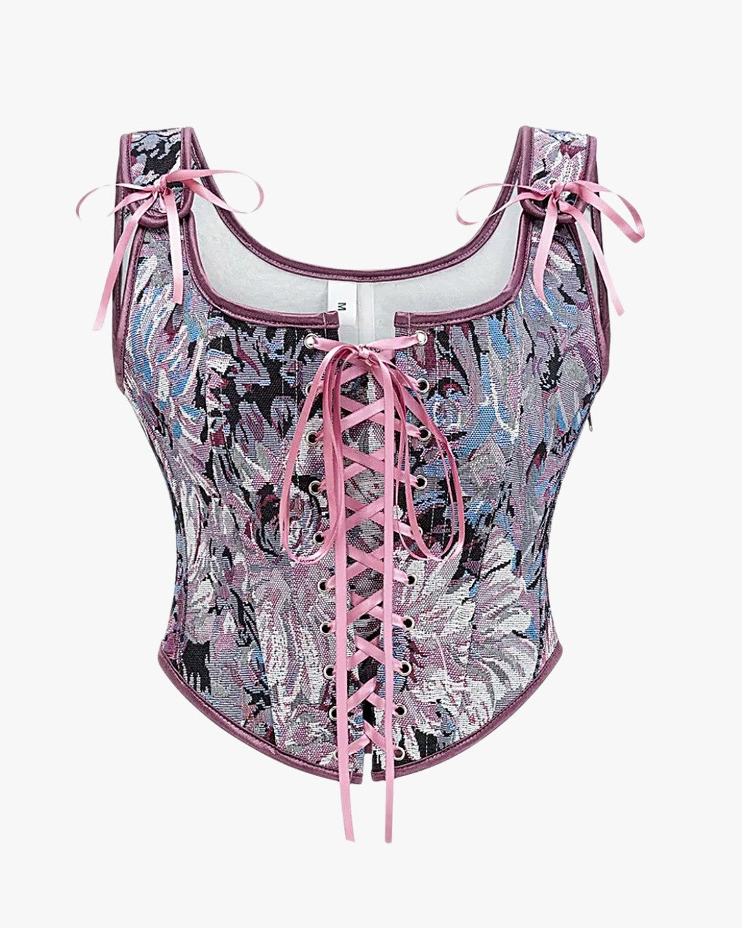 Corset lacet ancien sur fond studio gris clair, vue 5