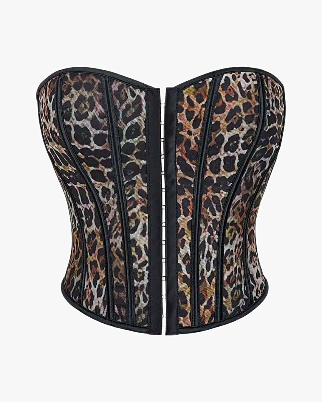Corset léopard sur fond studio gris clair