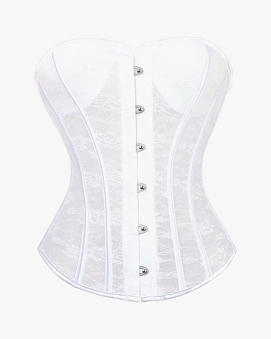 Corset lingerie blanc sur fond studio gris clair