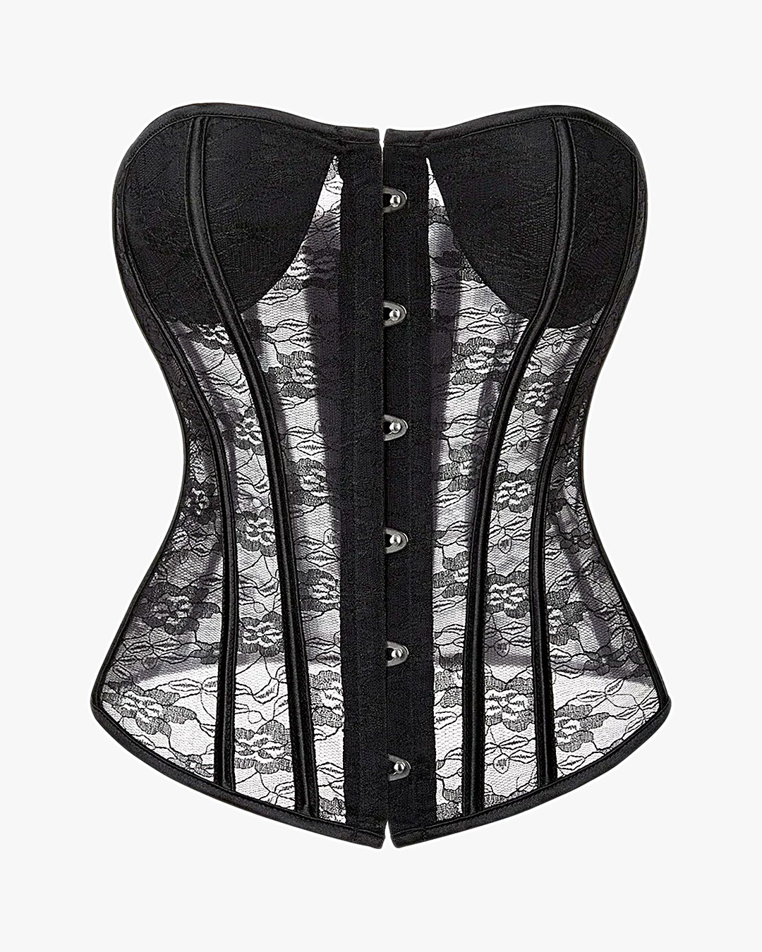 Corset lingerie noir sur fond studio gris clair