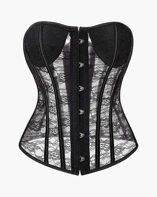 Corset lingerie noir sur fond studio gris clair