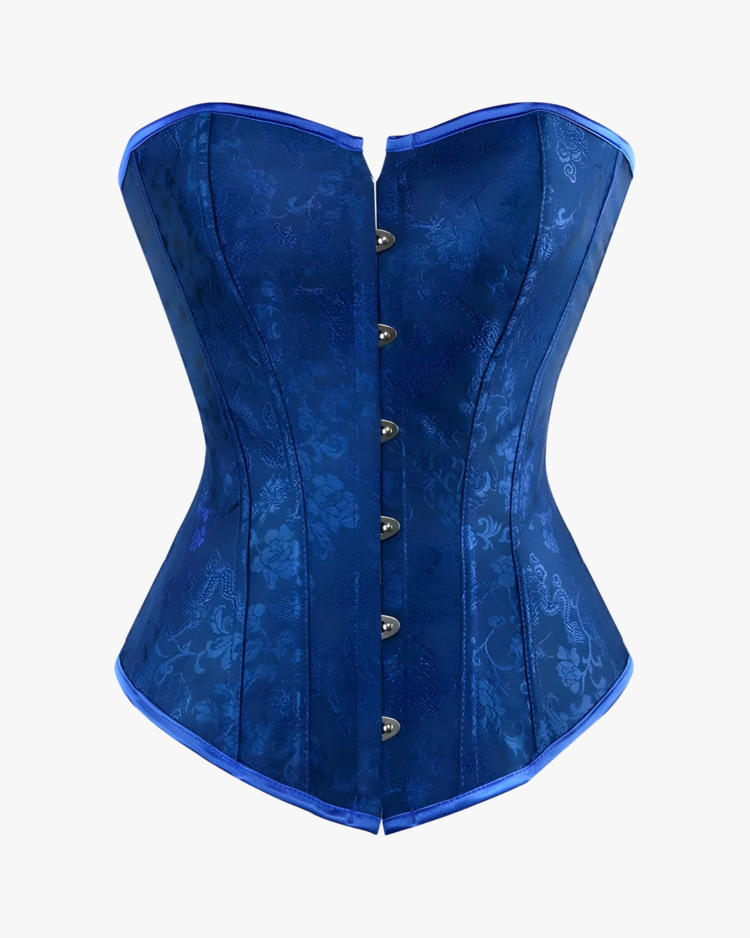 Corset marine sur fond studio gris clair