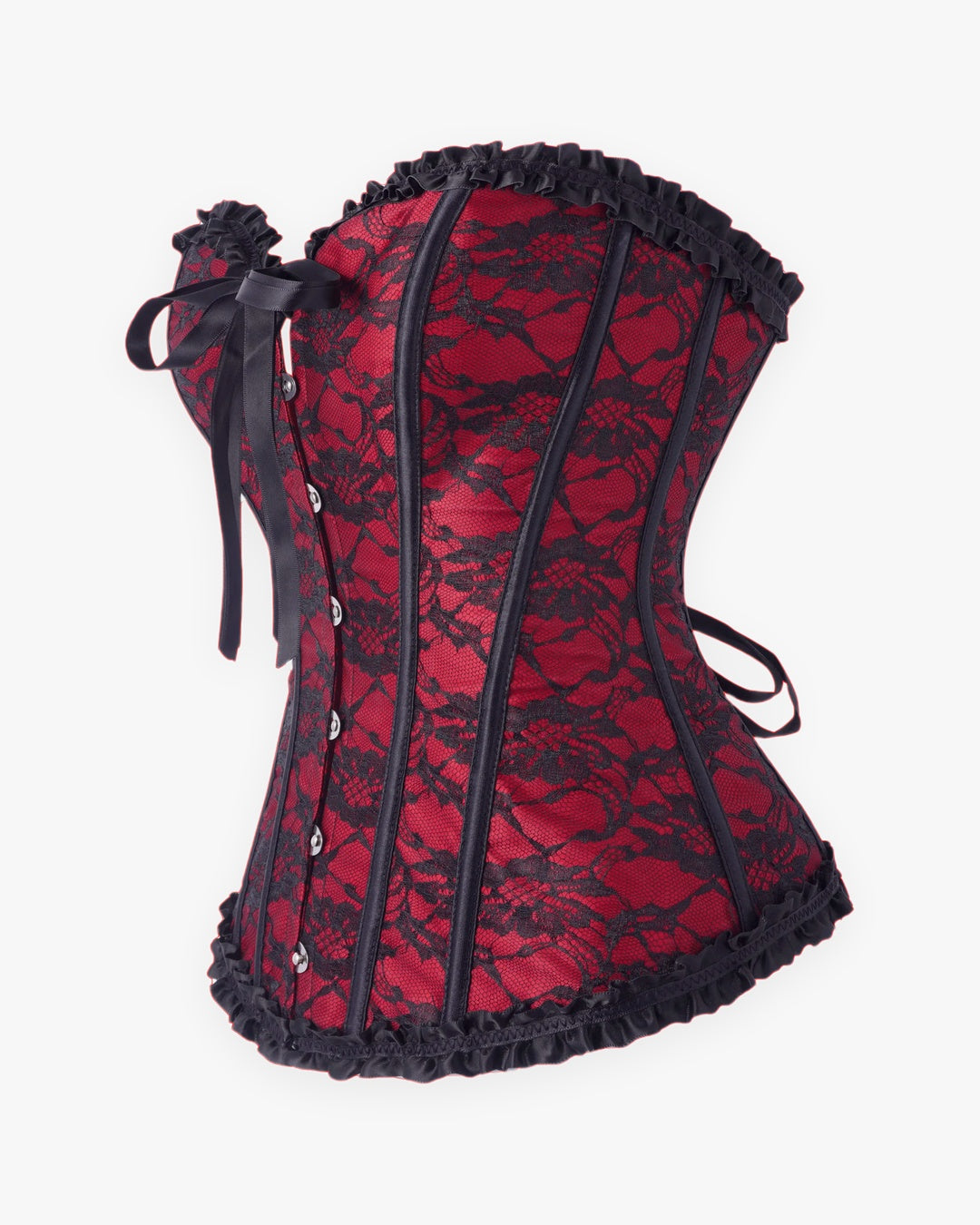Zoom sur le détail du corset noir et rouge