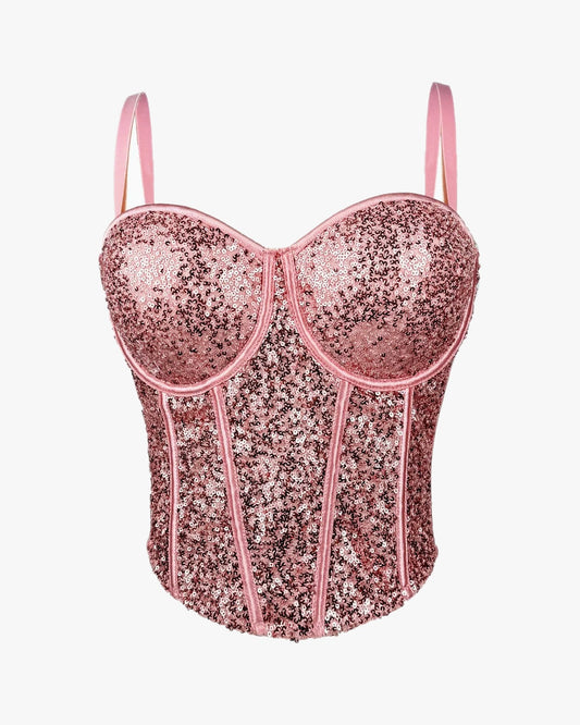 Corset paillette sur fond studio gris clair, vue 2