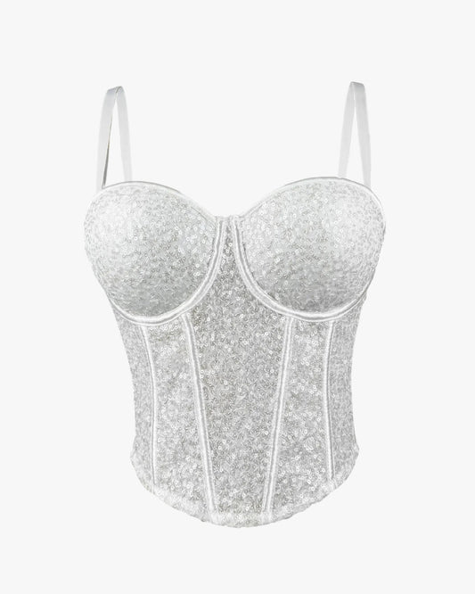 Corset paillette sur fond studio gris clair, vue 4