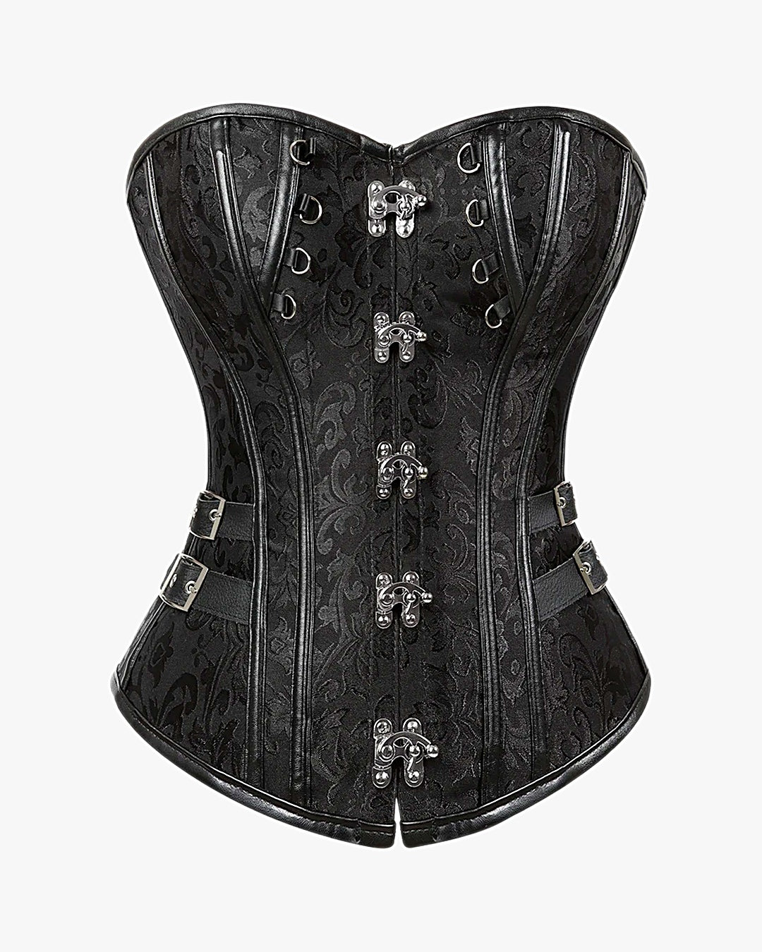 Corset pirate noir sur fond studio gris clair