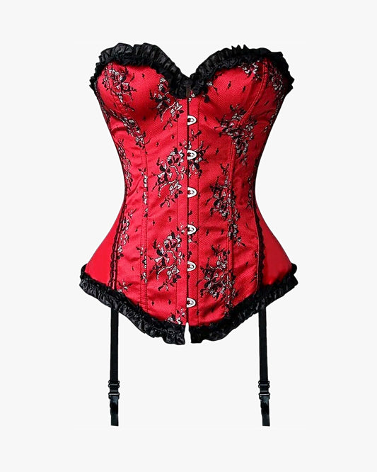 Corset porte jarretelle vint sur fond studio gris clair, vue 3